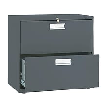 HON Brigade 600 Series 2-Drawer Lateral File Cabinet, Locking, Letter/Legal, Charcoal, 30W (H672.L.