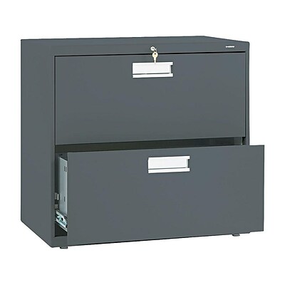 HON Brigade 600 Series 2-Drawer Lateral File Cabinet, Locking, Letter/Legal, Charcoal, 30W (H672.L.S)