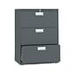 HON Brigade 600 Series 3-Drawer Lateral File Cabinet, Locking, Letter/Legal, Charcoal, 30"W (H673.L.S)