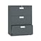 HON Brigade 600 Series 3-Drawer Lateral File Cabinet, Locking, Letter/Legal, Charcoal, 30W (H673.L.