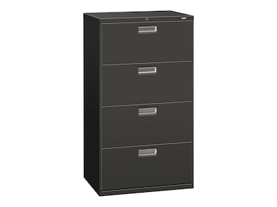 HON Brigade 600 Series 4-Drawer Lateral File Cabinet, Locking, Charcoal, Letter/Legal, 30W (H674.L.