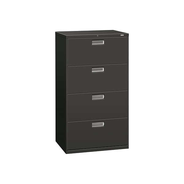 HON Brigade 600 Series 4-Drawer Lateral File Cabinet, Locking, Charcoal, Letter/Legal, 30W (H674.L.S)