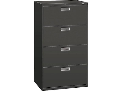 HON Brigade 600 Series 4-Drawer Lateral File Cabinet, Locking, Charcoal, Letter/Legal, 30W (H674.L.