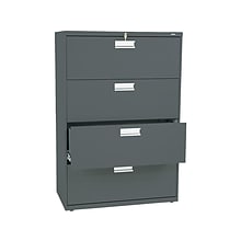 HON Brigade 600 Series 4-Drawer Lateral File Cabinet, Locking, Letter/Legal, Charcoal, 36W (H684.L.