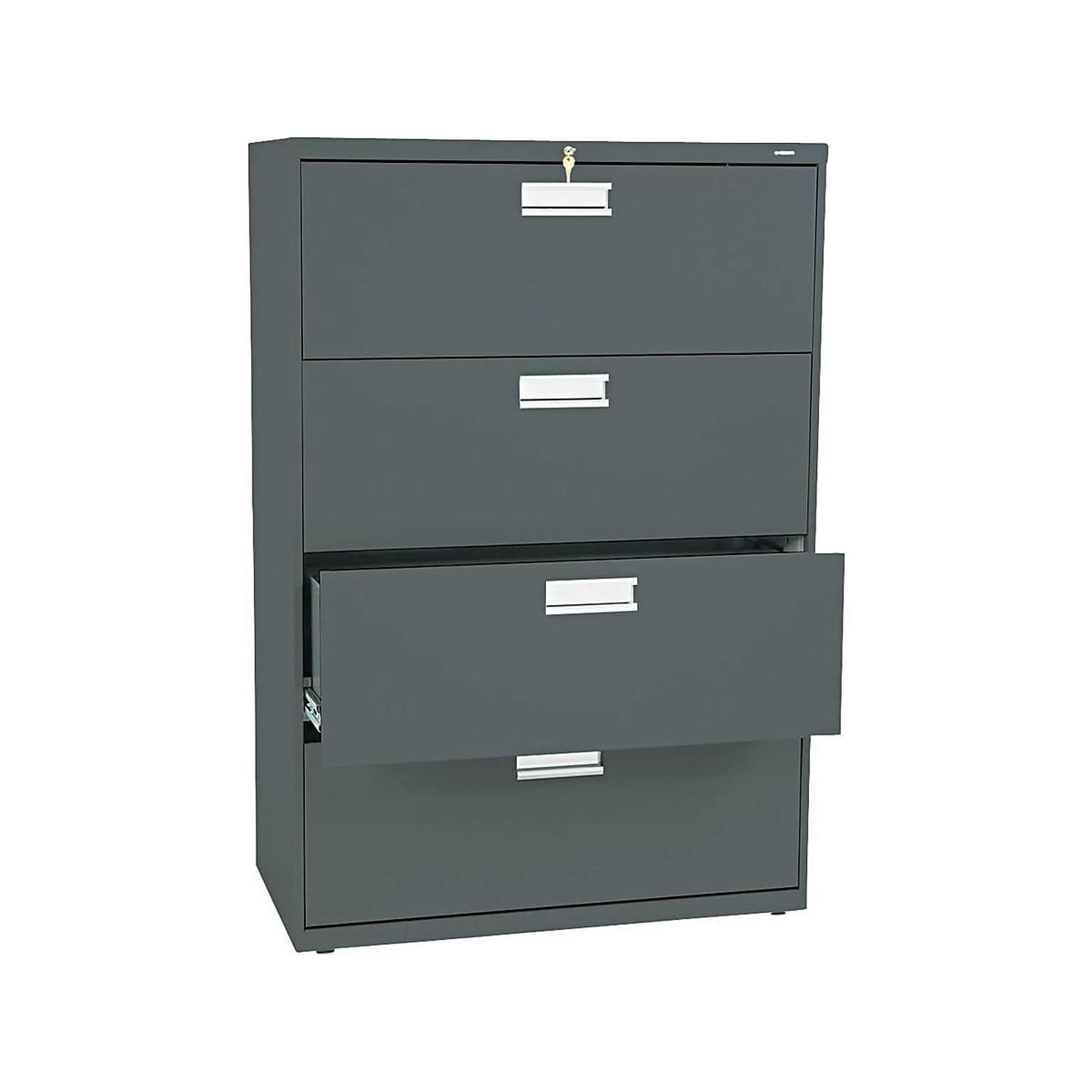 HON Brigade 600 Series 4-Drawer Lateral File Cabinet, Locking, Letter/Legal, Charcoal, 36W (H684.L.S)