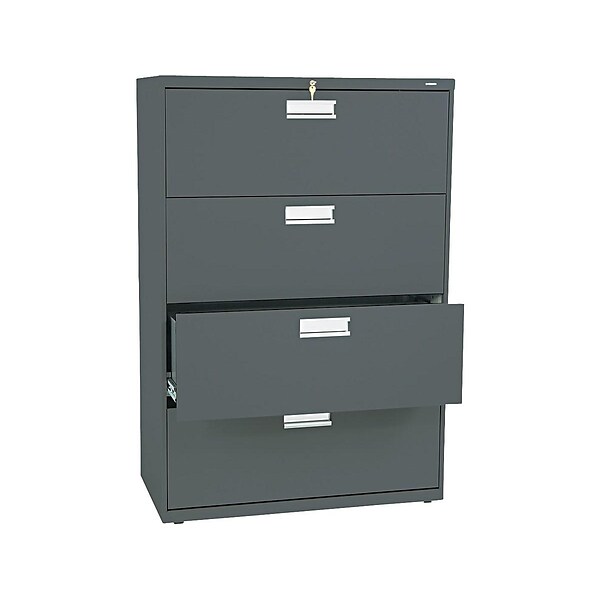 HON Brigade 600 Series 4-Drawer Lateral File Cabinet, Locking, Letter/Legal, Charcoal, 36W (H684.L.S)
