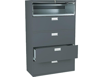 HON Brigade 600 Series 5-Drawer Lateral File Cabinet, Locking, Charcoal, Letter/Legal, 42W (H695.L.