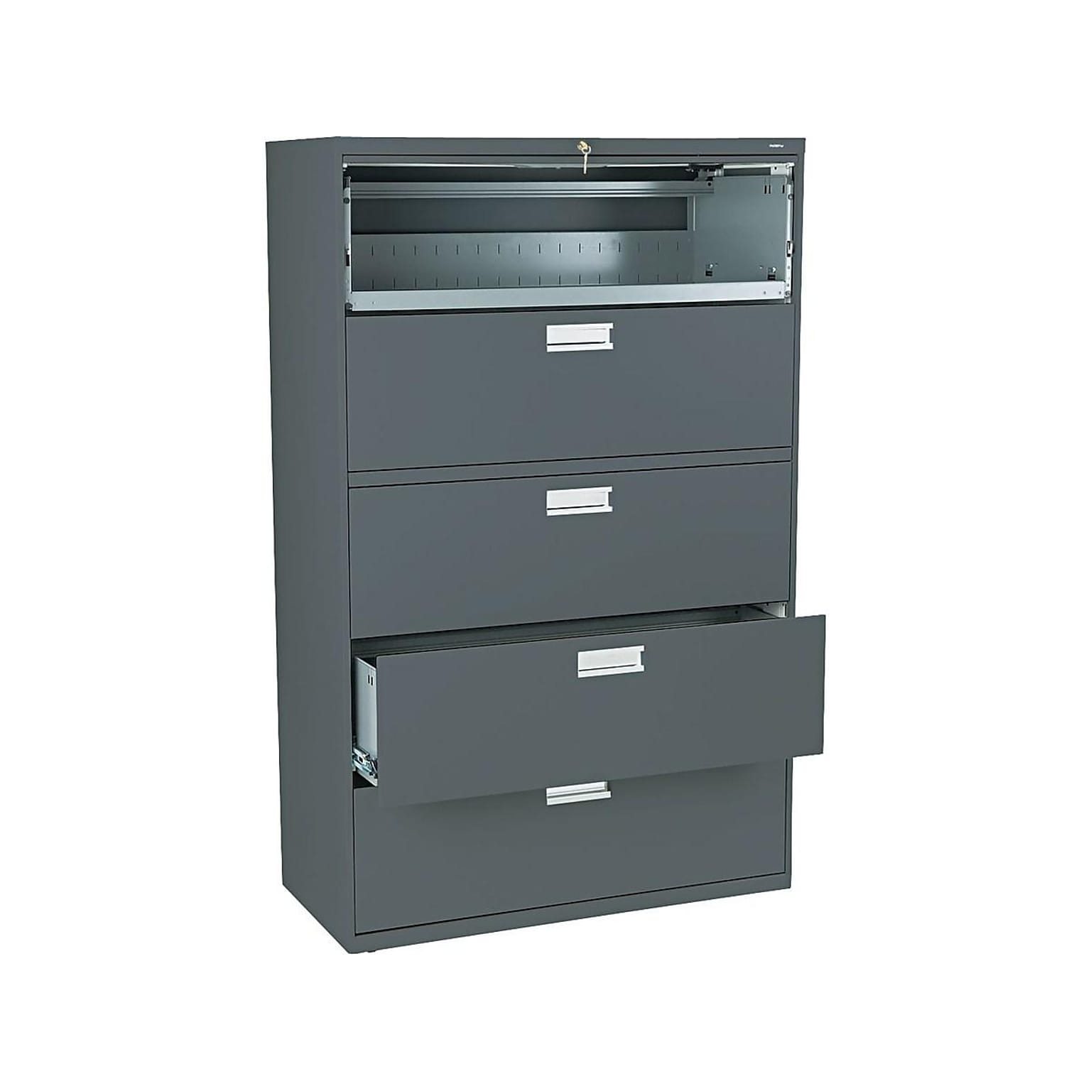 HON Brigade 600 Series 5-Drawer Lateral File Cabinet, Locking, Charcoal, Letter/Legal, 42W (H695.L.S)
