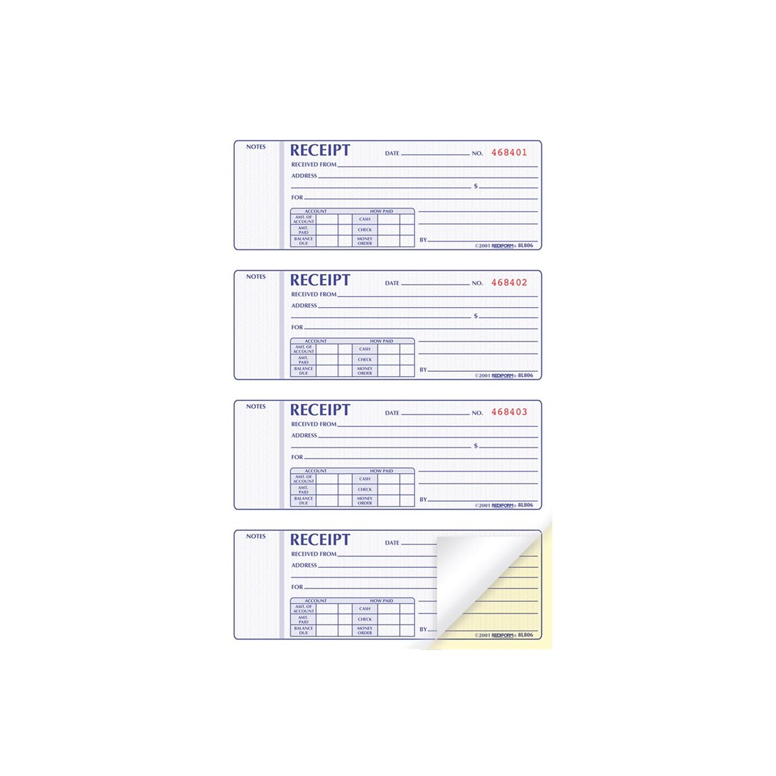 Rediform 2-Part Carbonless Money Receipt Book, 2.75 x 7, 200/Pack (8L806)