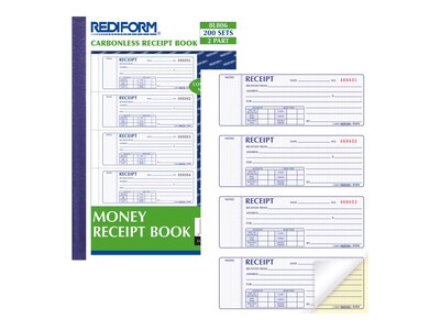 Rediform 2-Part Carbonless Money Receipt Book, 2.75 x 7, 200/Pack (8L806)