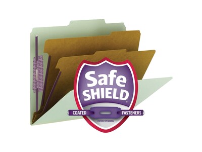 Smead Classification Folders with SafeSHIELD Fasteners, 2" Expansion, Letter Size, 2 Dividers, Gray/Green, 10/Box (14076)