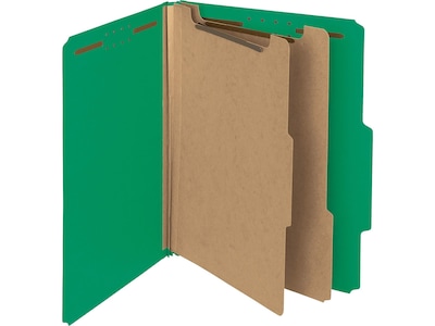 Smead 100% Recycled Pressboard Classification Folders, 2/5-Cut Tab, Letter Size, 2 Dividers, Green,