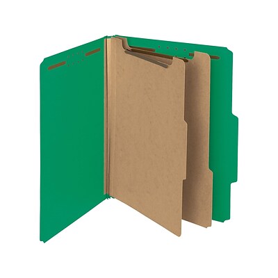 Smead 100% Recycled Pressboard Classification Folders, 2/5-Cut Tab, Letter Size, 2 Dividers, Green, 10/Box (14063)