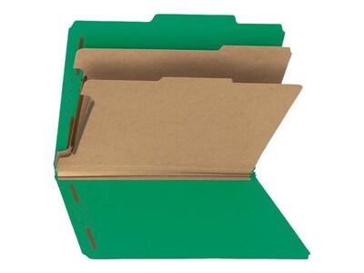 Smead 100% Recycled Pressboard Classification Folders, 2/5-Cut Tab, Letter Size, 2 Dividers, Green, 10/Box (14063)