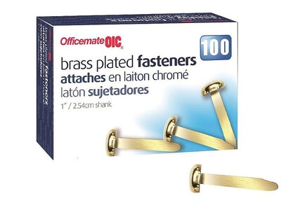 Officemate Round Head Fasteners, Gold, 100/Box (99814)