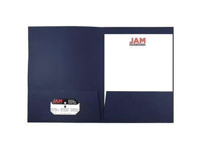 JAM Paper 2-Pocket Presentation Folders, Navy Linen, 100/Box (26982)