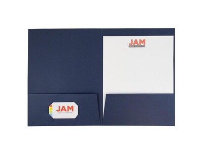 JAM Paper 2-Pocket Presentation Folders, Navy Linen, 100/Box (26982)