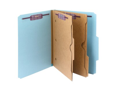 Smead Pressboard Classification Folders with SafeSHIELD Fasteners, 2" Expansion, Letter Size, 2 Dividers, Blue, 10/Box (14081)