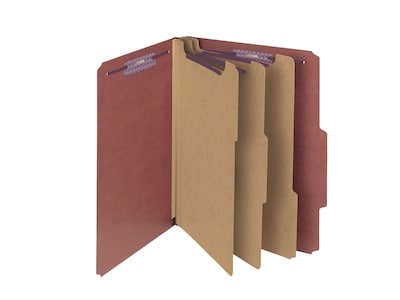 Smead Pressboard Classification Folders, 3" Expansion, Letter Size, 3 Dividers, Red, 10/Box (14092)