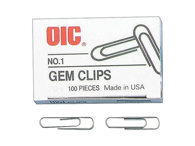 Officemate Gem Paper Clips, #1, Silver, 100/Box (99911)