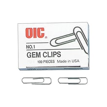 Officemate Gem Paper Clips, #1, Silver, 100/Box (99911)