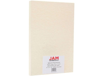 JAM Paper Ivory Cardstock 65 lb. Cardstock Paper, 8.5" x 14", Natural Parchment, 250 Sheets/Pack (96700400B)