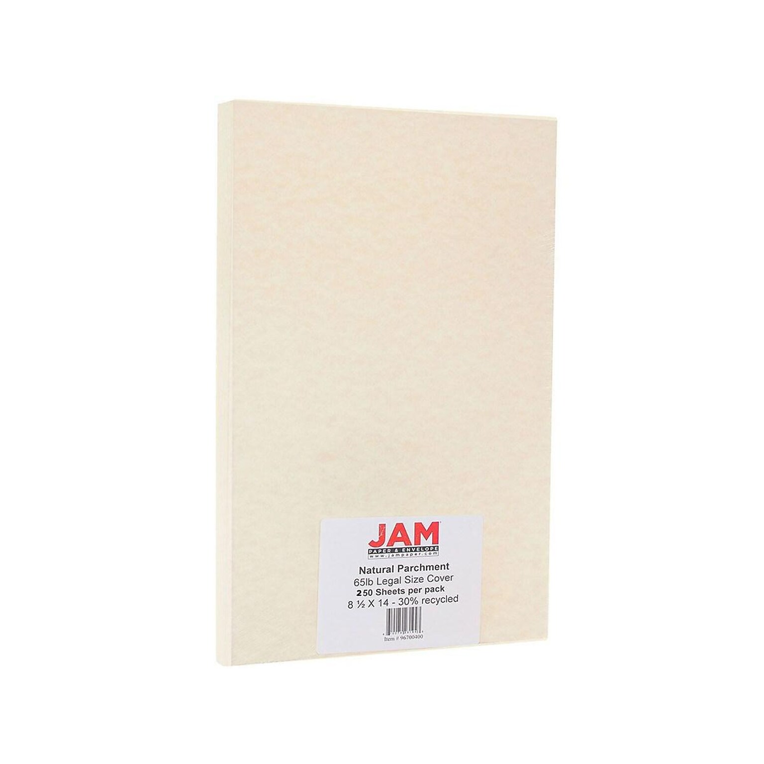 JAM Paper Ivory Cardstock 65 lb. Cardstock Paper, 8.5 x 14, Natural Parchment, 250 Sheets/Pack (96700400B)