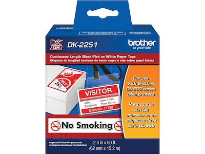 Brother DK-2251 Standard Width Continuous Paper Labels, 2-4/10 x 50, Black/Red on White (DK-2251)