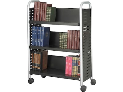 Safco Scoot 3-Shelf Metal Mobile Book Cart with Lockable Wheels, Black (5336BL)