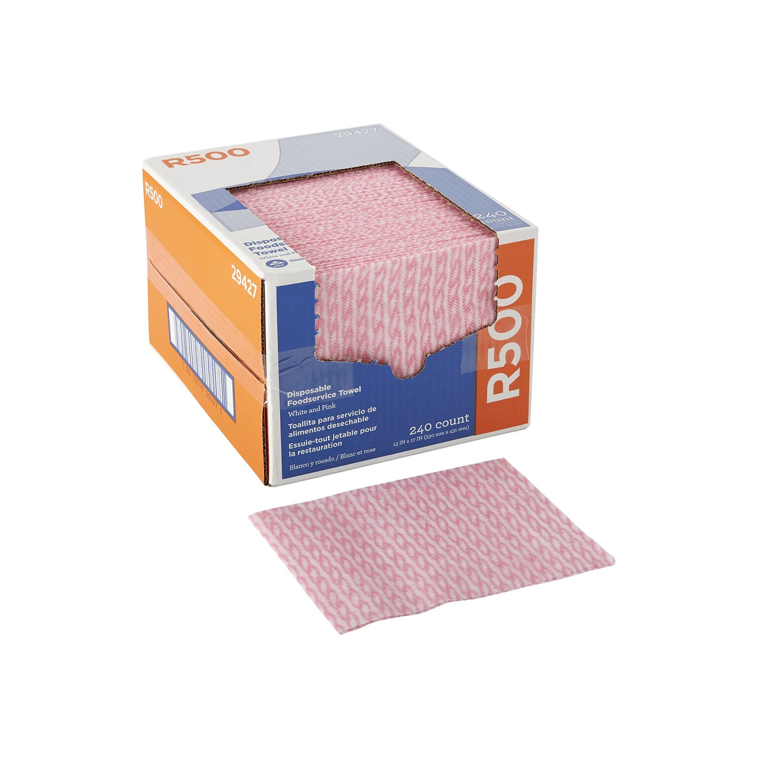 Georgia-Pacific R500 Poly Cleaning Wipers, 17 x 13, White/Pink, 240 Wipers/Box (29427)