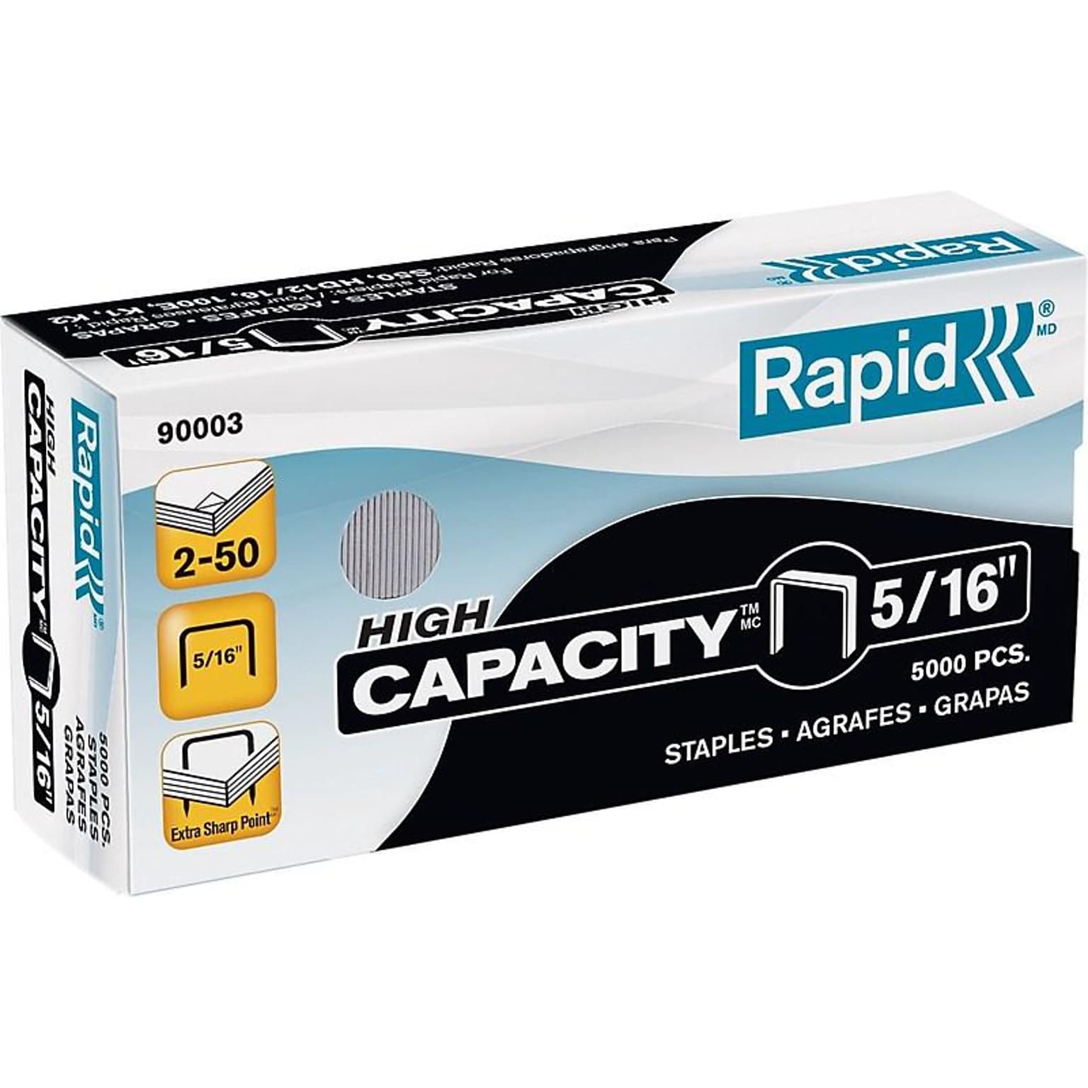 Rapid High Capacity Staples, 5/16 Leg Length, 5000/Box (90003)