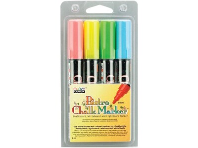 Marvy Uchida Bistro Chalk Markers, Bullet Point, Assorted Colors, 4/Pack (480-4A)