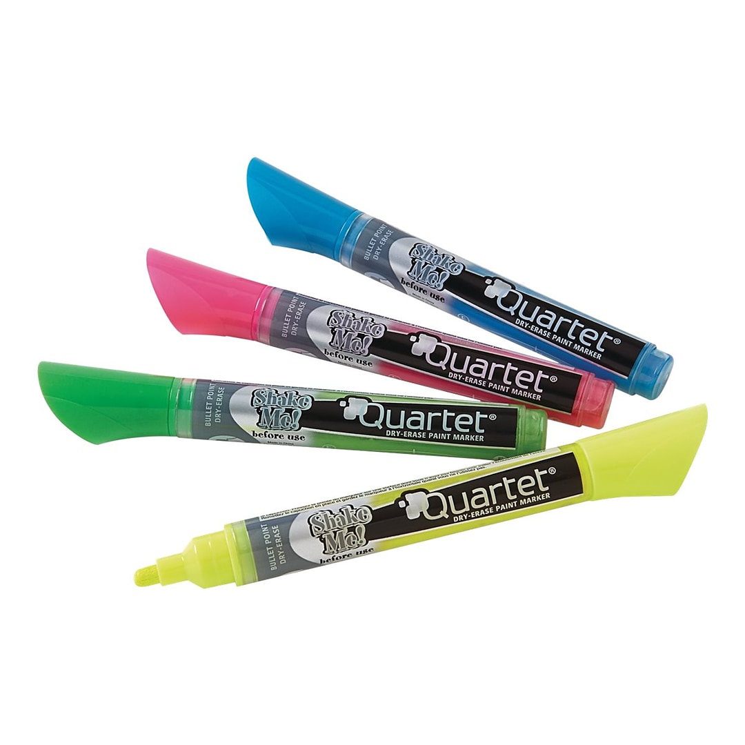 Pack Of 4 Whiteboard Drywipe Marker Pens Bullet Tip Non-Toxic Ink Assorted Color 