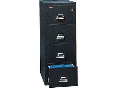 FireKing Classic 4-Drawer Vertical File Cabinet, Fire Resistant, Letter, Black, 31.56"D  (4-1831-CBL)