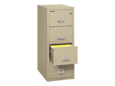 FireKing Classic 4-Drawer Vertical File Cabinet, Fire Resistant, Letter, Parchment, 31.56"D (4-1831-CPA)