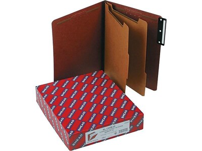 Smead 0% Recycled Classification Folders, 1/3-Cut Tab, 2 Expansion, Letter Size, 2 Dividers, Red, 10/Box