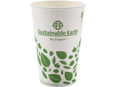 Sustainable Earth by Staples Hot Cups, 16 Oz., White, 300/Carton (SEB28991)