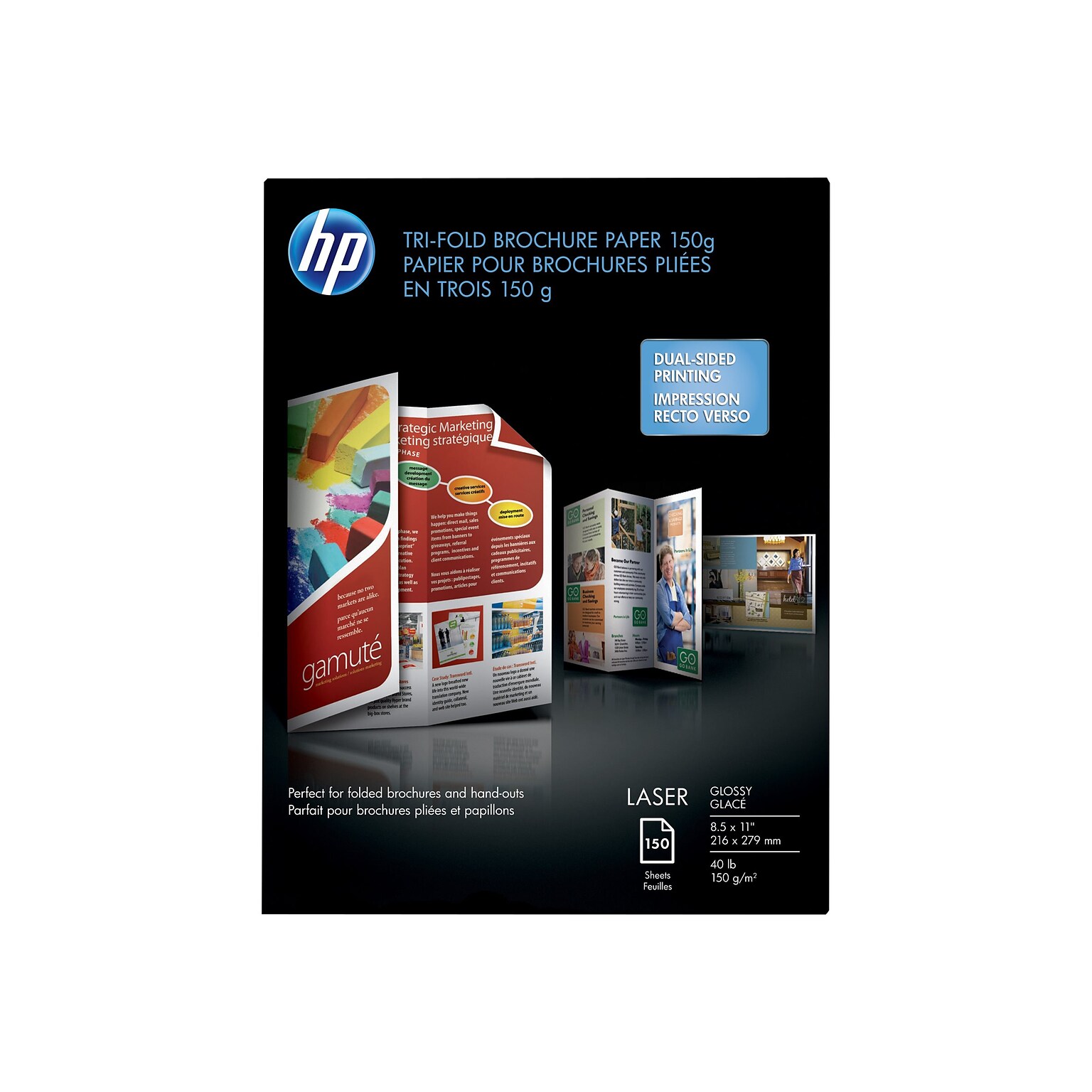 HP Enhanced Glossy Tri-Fold Business Paper, 8.5 x 11, 150 Sheet/Pack (Q6612A)