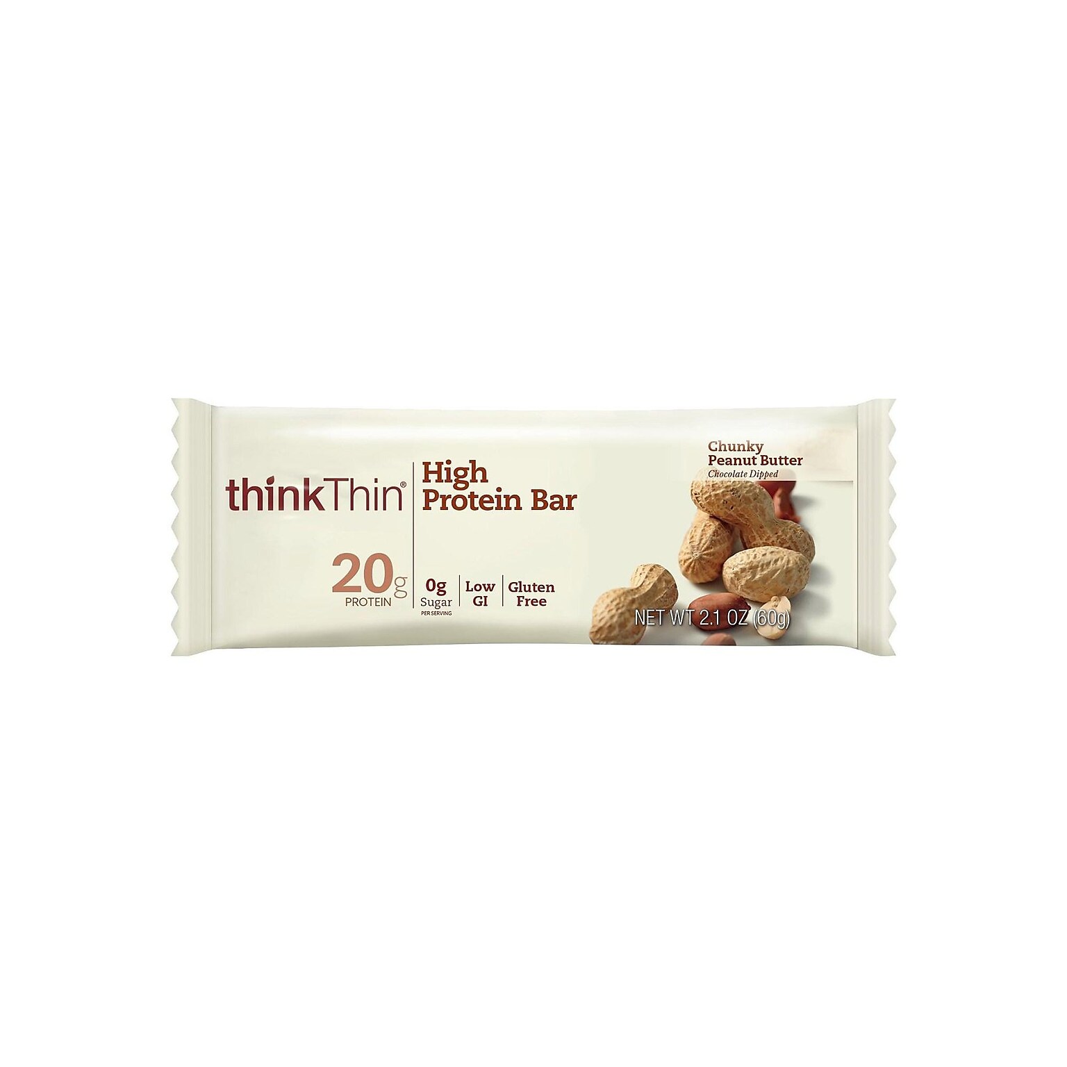 thinkThin Gluten Free Peanut Butter Protein Bar, 2.1 oz, 10/Box (70148)