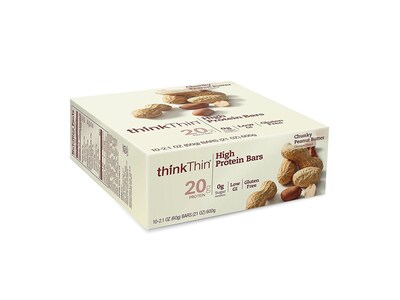 thinkThin Gluten Free Peanut Butter Protein Bar, 2.1 oz, 10/Box (70148)