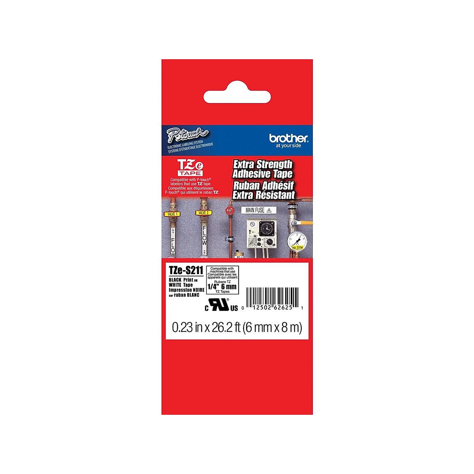 Brother TZES211 Label Maker Tape, 0.23W, Black On White