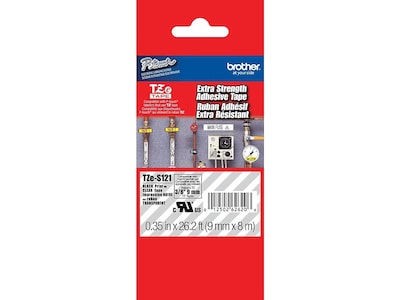 Brother P-touch TZe-S121 Laminated Extra Strength Label Maker Tape, 3/8 x 26-2/10, Black on Clear