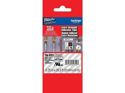 Brother P-touch TZe-S121 Laminated Extra Strength Label Maker Tape, 3/8 x 26-2/10, Black on Clear