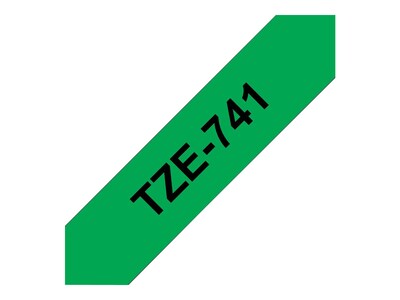 Brother TZE741 Label Maker Tape, 0.75"W, Black On Green