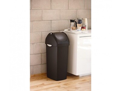 simplehuman Indoor Swing Lid Trash Can, Black Plastic, 16 Gal. (CW1333)