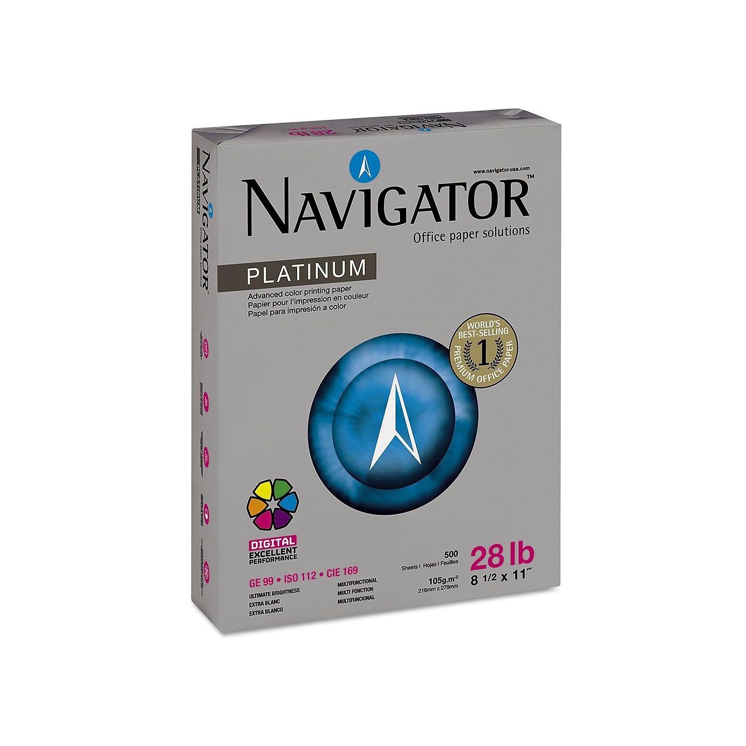 Navigator Platinum 8.5 x 11 Multipurpose Paper, 28 lbs., 99 Brightness, 500 Sheets/Ream (SNANPL1128)