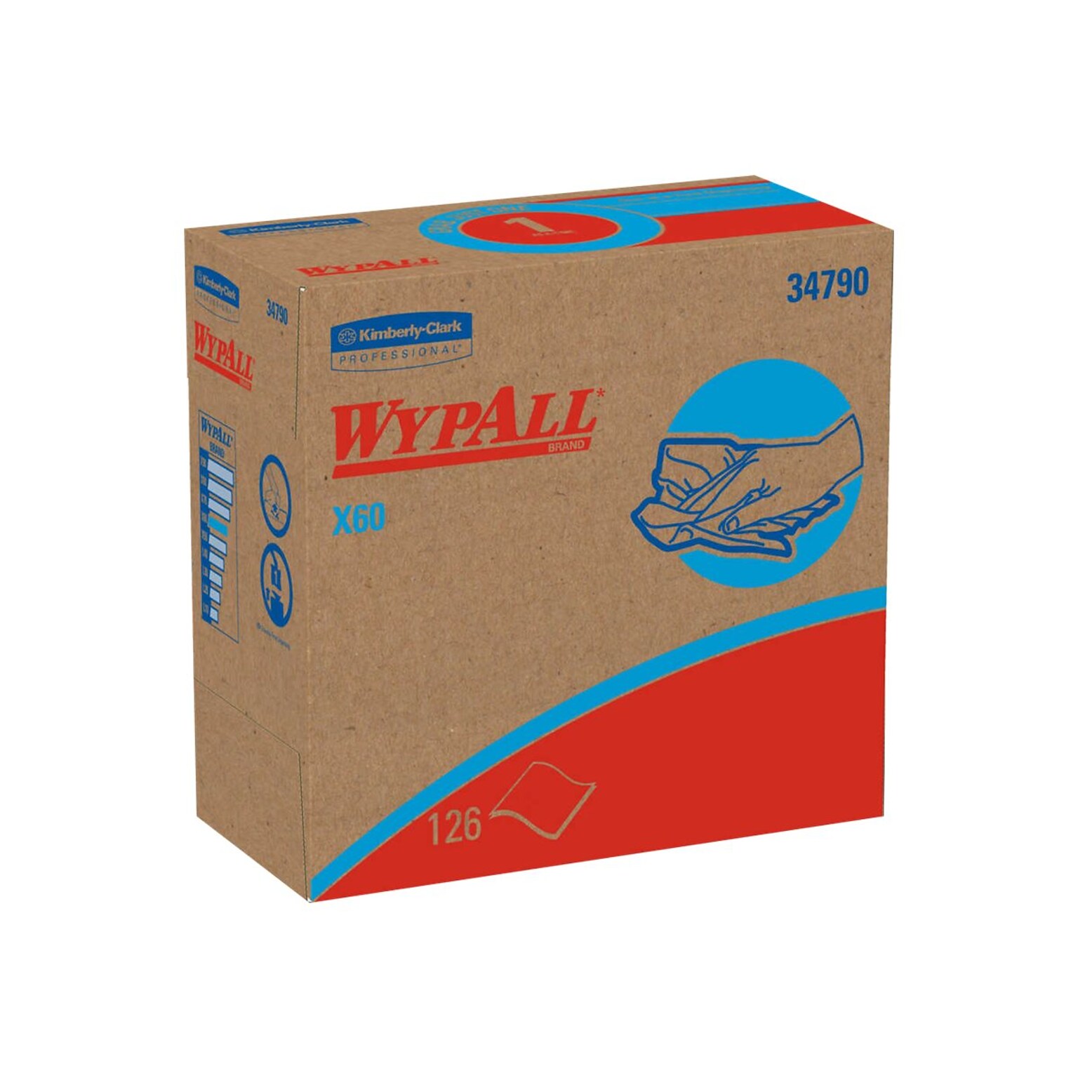 WypAll X60 HYDROKNIT Wipers, White, 126 Wipes/Pack, 10 Packs/Carton (34790)