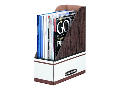 Bankers Box 12 x 4.25 x 9.63 Cardboard Magazine File, Woodgrain/White, Each (07223)