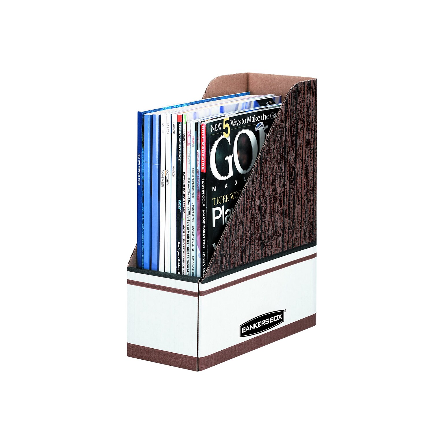 Bankers Box 12 x 4.25 x 9.63 Cardboard Magazine File, Woodgrain/White, Each (07223)