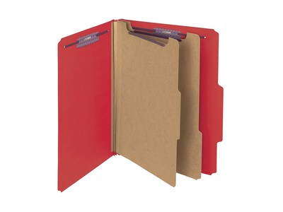 Smead Classification Folders with SafeSHIELD Fasteners, 2" Expansion, Letter Size, 2 Dividers, Bright Red, 10/Box (14031)